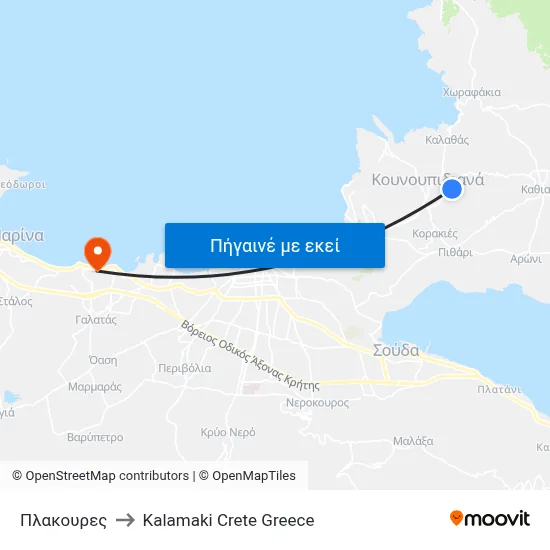 Πλακουρες to Kalamaki Crete Greece map