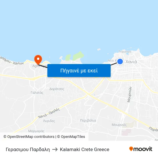Γερασιμου Παρδαλη to Kalamaki Crete Greece map