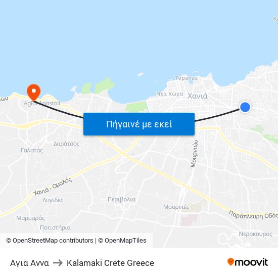 Αγια Αννα to Kalamaki Crete Greece map