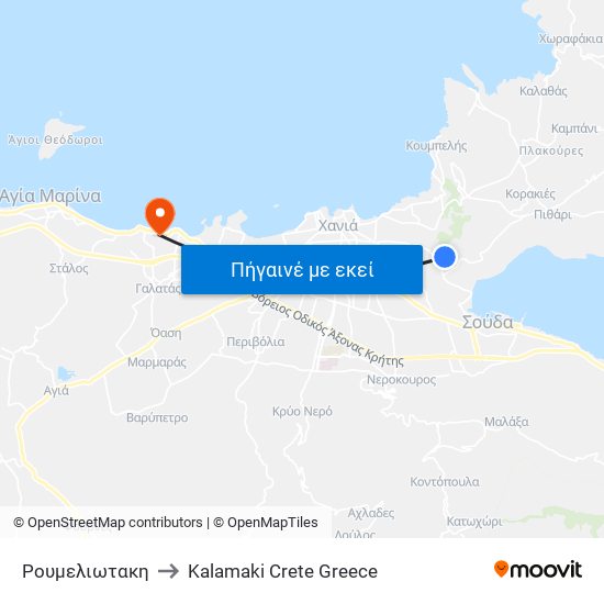 Ρουμελιωτακη to Kalamaki Crete Greece map