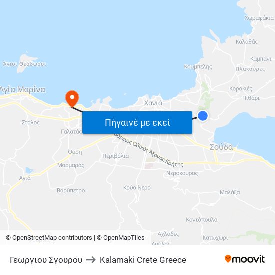 Γεωργιου Σγουρου to Kalamaki Crete Greece map