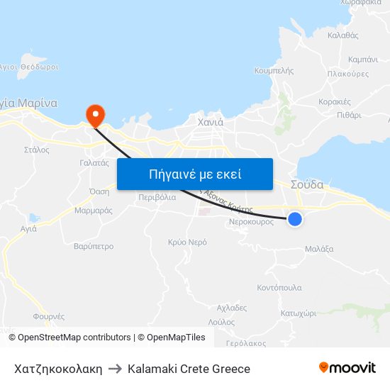 Χατζηκοκολακη to Kalamaki Crete Greece map