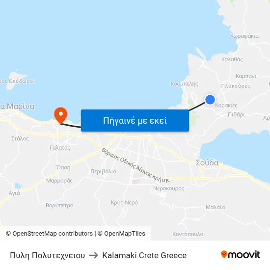 Πυλη Πολυτεχνειου to Kalamaki Crete Greece map