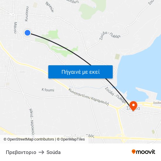 Πρεβαντοριο to Soúda map