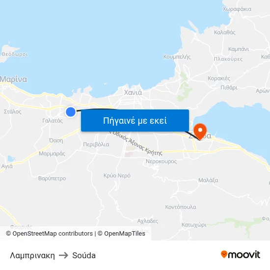 Λαμπρινακη to Soúda map