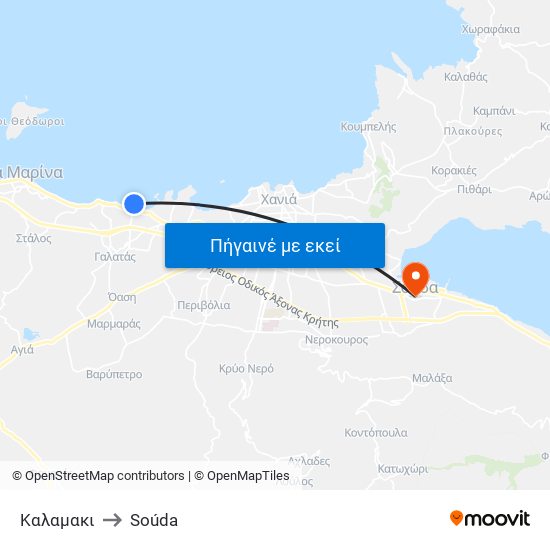 Καλαμακι to Soúda map