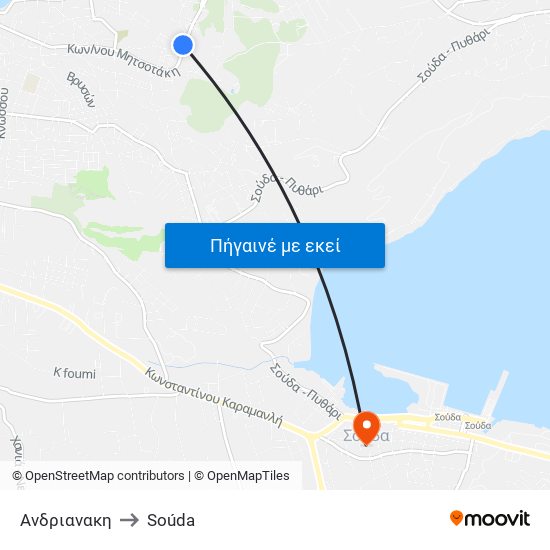 Ανδριανακη to Soúda map