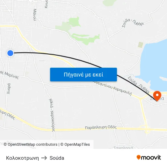 Κολοκοτρωνη to Soúda map