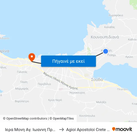 Ιερα Μονη Αγ. Ιωαννη Προδρομου to Agioi Apostoloi Crete Greece map