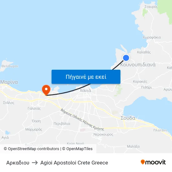 Αρκαδιου to Agioi Apostoloi Crete Greece map