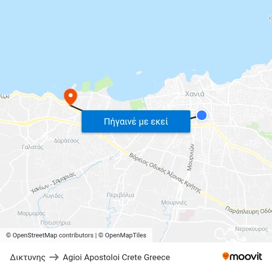 Δικτυνης to Agioi Apostoloi Crete Greece map