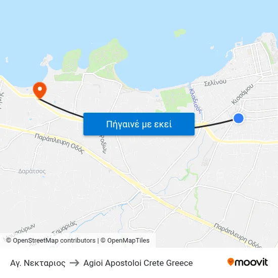 Αγ. Νεκταριος to Agioi Apostoloi Crete Greece map