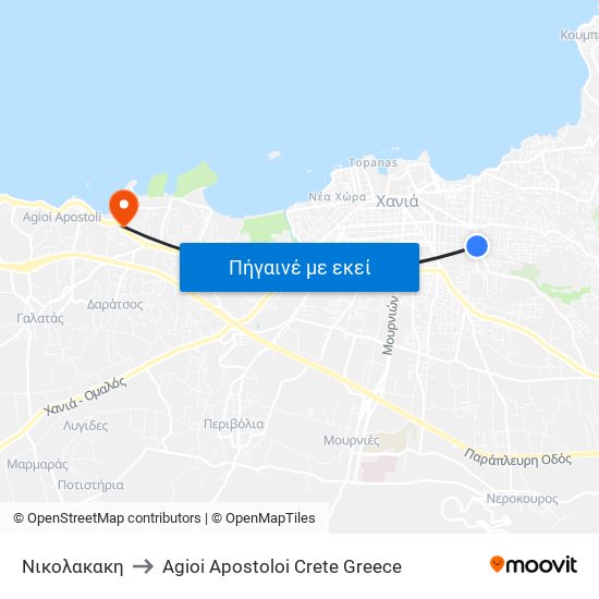 Νικολακακη to Agioi Apostoloi Crete Greece map