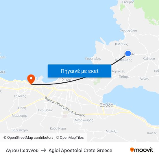 Αγιου Ιωαννου to Agioi Apostoloi Crete Greece map