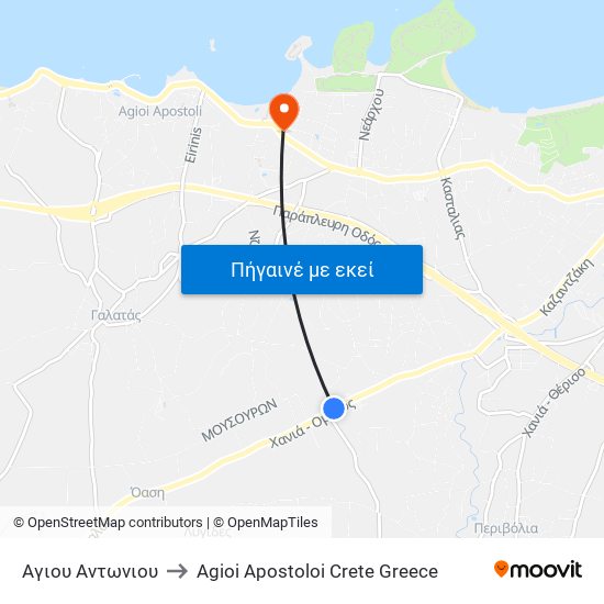 Αγιου Αντωνιου to Agioi Apostoloi Crete Greece map