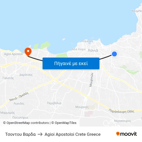Τσοντου Βαρδα to Agioi Apostoloi Crete Greece map