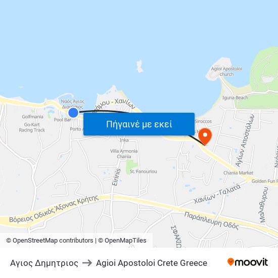 Αγιος Δημητριος to Agioi Apostoloi Crete Greece map
