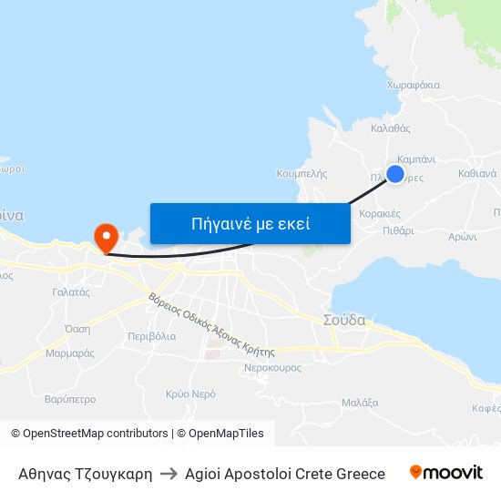 Αθηνας Τζουγκαρη to Agioi Apostoloi Crete Greece map