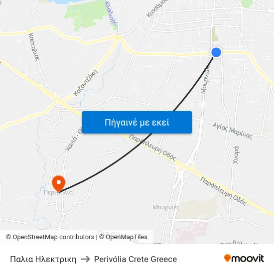 Παλια Ηλεκτρικη to Perivólia Crete Greece map