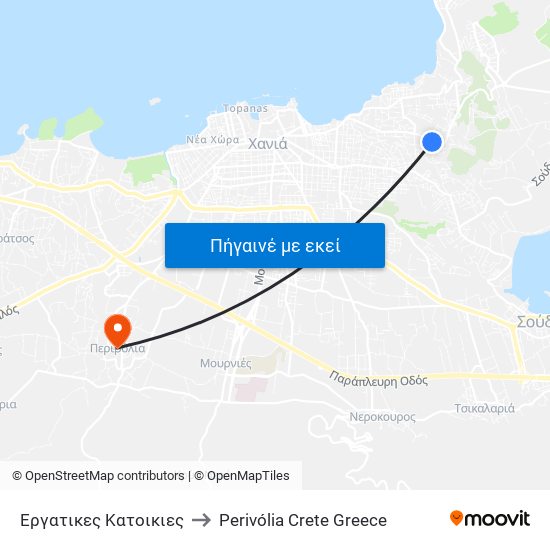 Εργατικες Κατοικιες to Perivólia Crete Greece map