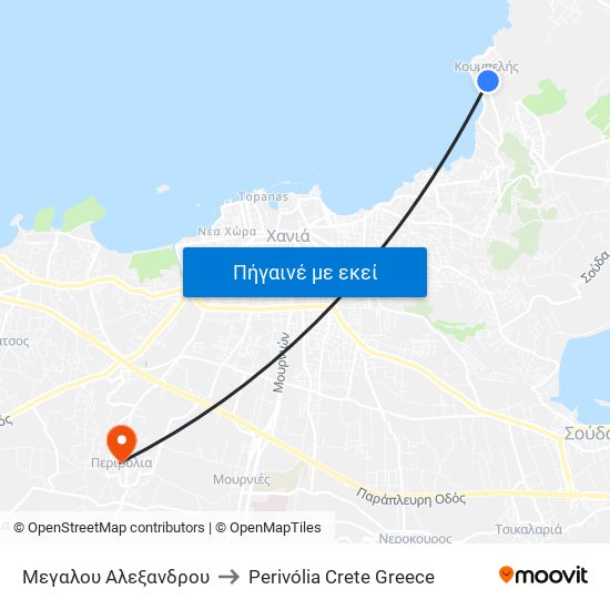 Μεγαλου Αλεξανδρου to Perivólia Crete Greece map