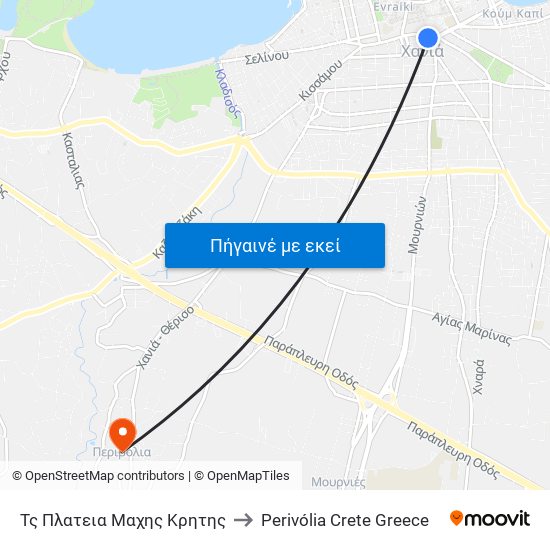 Τς Πλατεια Μαχης Κρητης to Perivólia Crete Greece map