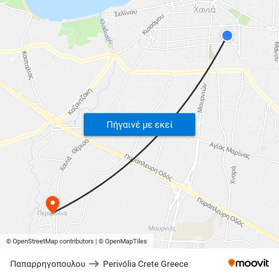 Παπαρρηγοπουλου to Perivólia Crete Greece map