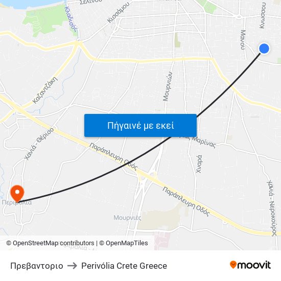 Πρεβαντοριο to Perivólia Crete Greece map