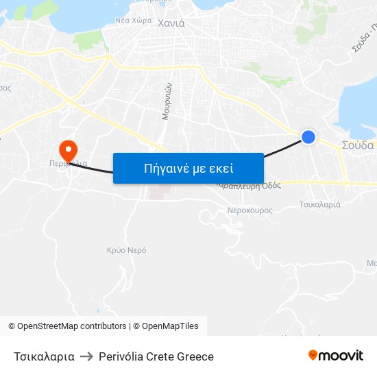 Τσικαλαρια to Perivólia Crete Greece map