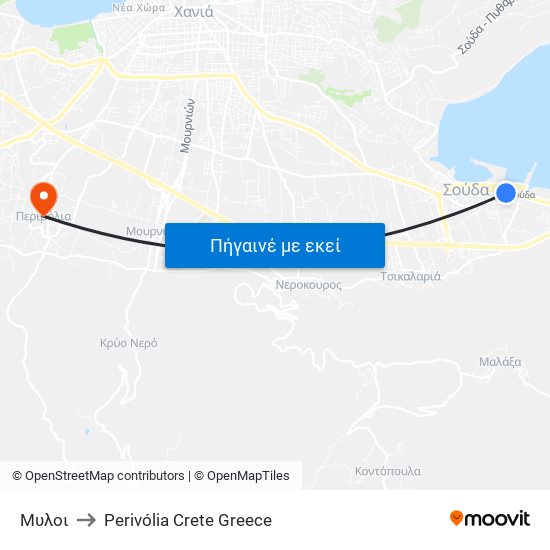 Μυλοι to Perivólia Crete Greece map