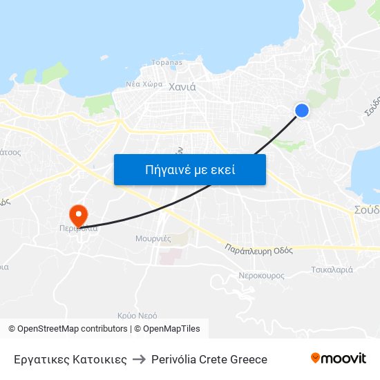 Εργατικες Κατοικιες to Perivólia Crete Greece map