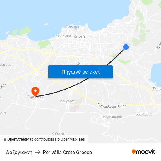 Δοξογιαννη to Perivólia Crete Greece map