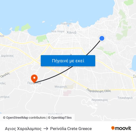 Αγιος Χαραλαμπος to Perivólia Crete Greece map