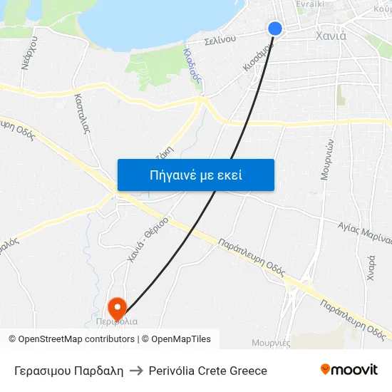 Γερασιμου Παρδαλη to Perivólia Crete Greece map