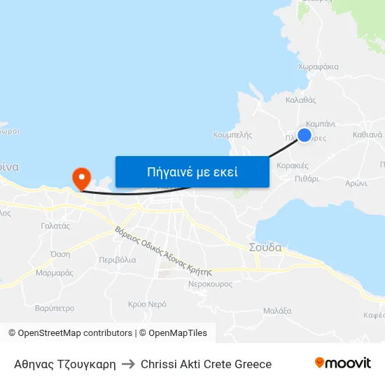 Αθηνας Τζουγκαρη to Chrissi Akti Crete Greece map