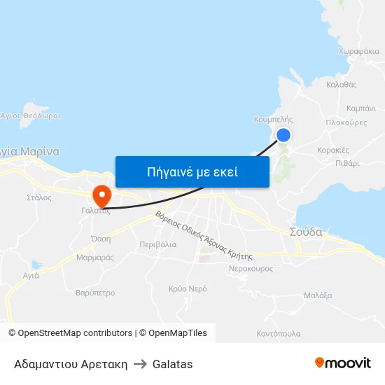 Αδαμαντιου Αρετακη to Galatas map