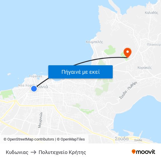 Κυδωνιας to Πολυτεχνείο Κρήτης map