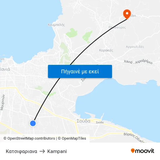 Κατσιφαριανα to Kampani map