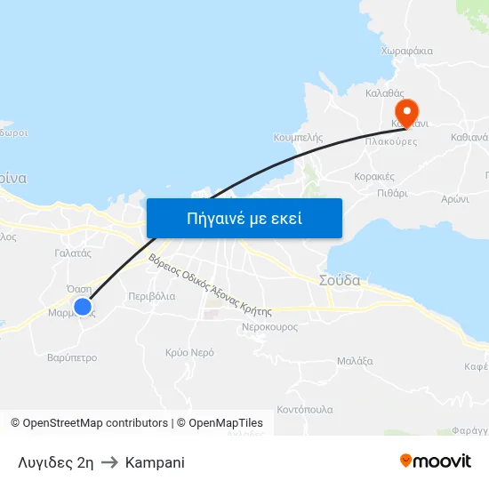 Λυγιδες 2η to Kampani map