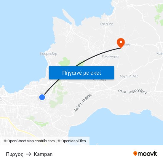 Πυργος to Kampani map