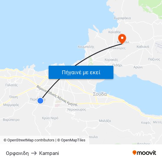 Ορφανιδη to Kampani map