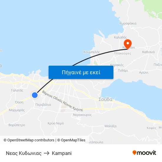 Νεας Κυδωνιας to Kampani map