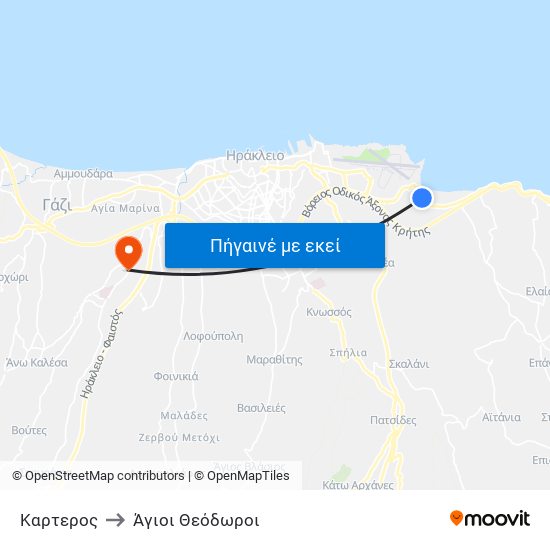 Καρτερος to Άγιοι Θεόδωροι map