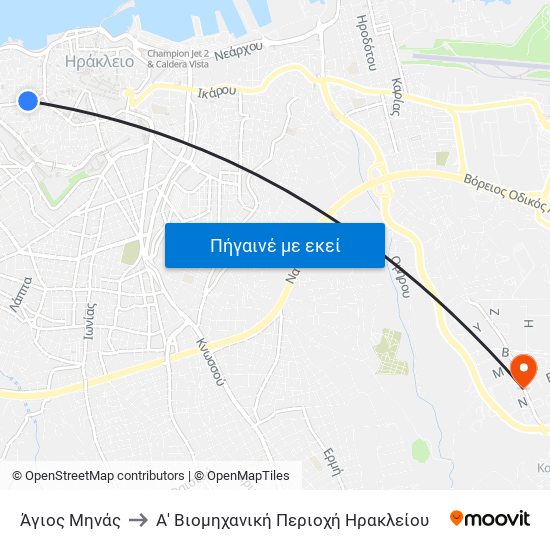 Άγιος Μηνάς to Α' Βιομηχανική Περιοχή Ηρακλείου map