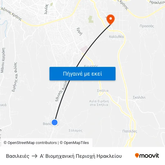 Βασιλειές to Α' Βιομηχανική Περιοχή Ηρακλείου map