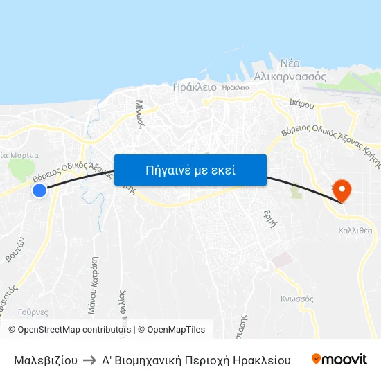 Μαλεβιζίου to Α' Βιομηχανική Περιοχή Ηρακλείου map