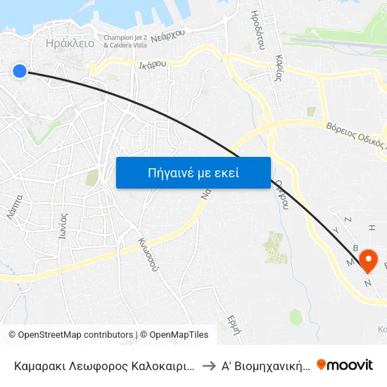 Καμαρακι Λεωφορος Καλοκαιρινου 166 - Kamaraki 166, Kalokerinou Ave. to Α' Βιομηχανική Περιοχή Ηρακλείου map