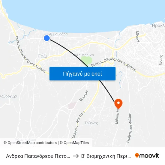 Ανδρεα Παπανδρεου Πετουση - Hotel Roxani to Β' Βιομηχανική Περιοχή Ηρακλείου map