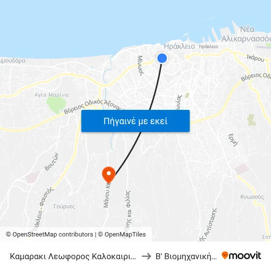 Καμαρακι Λεωφορος Καλοκαιρινου 166 - Kamaraki 166, Kalokerinou Ave. to Β' Βιομηχανική Περιοχή Ηρακλείου map