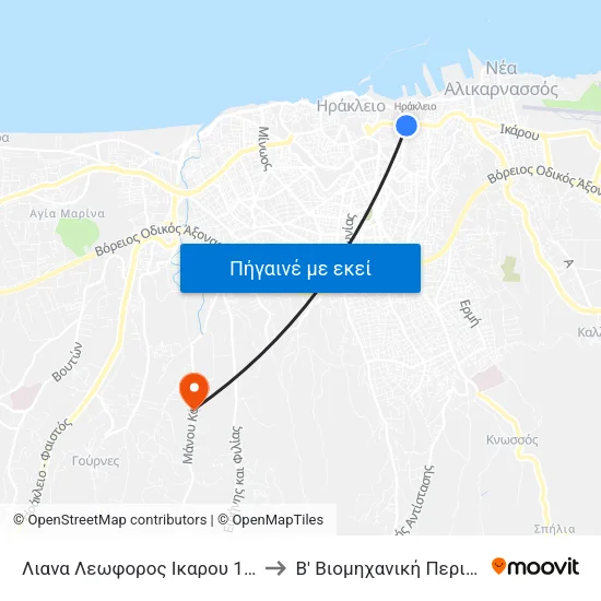 Λιανα Λεωφορος Ικαρου 15 - Passenger Port to Β' Βιομηχανική Περιοχή Ηρακλείου map